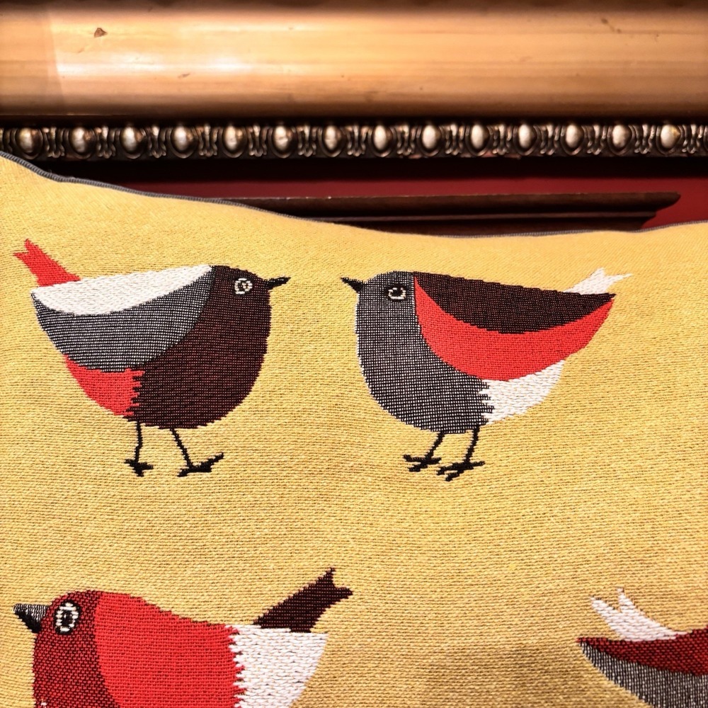IOSIS Paris Robin Birds Embroidered Throw Pillow 19x12 Farmhouse Cottage Nature - Picture 3 of 5